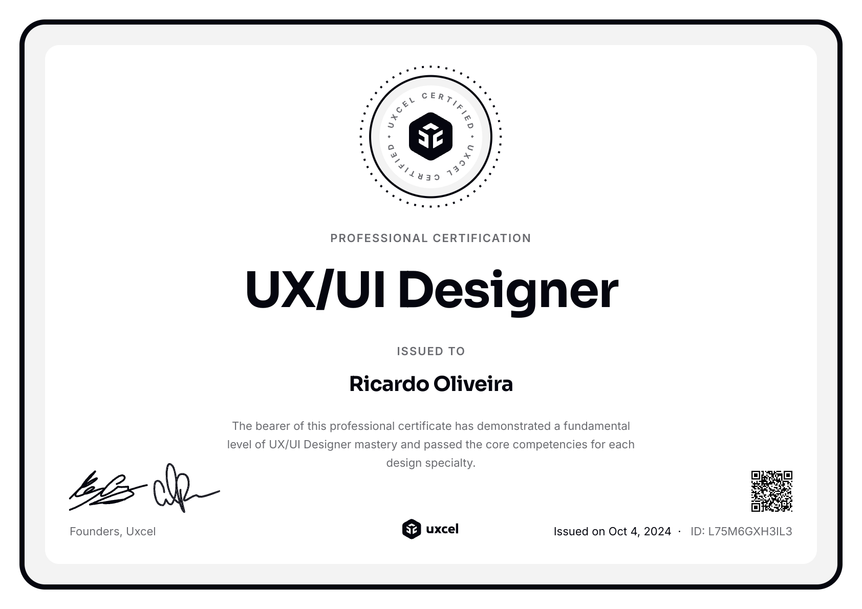 Ricardo Oliveira's certificate